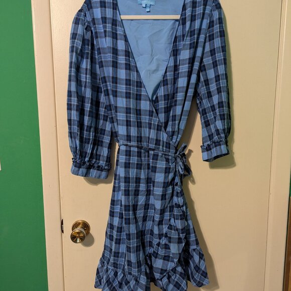 Draper James Reba Wrap Dress - blue plaid - Picture 2 of 8